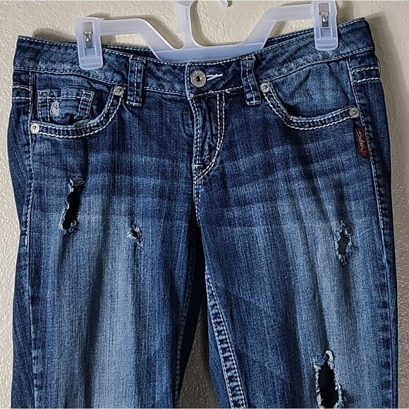 Silver Lola Flare Jeans 27 Inseam Hole Distressed - Picture 3 of 16